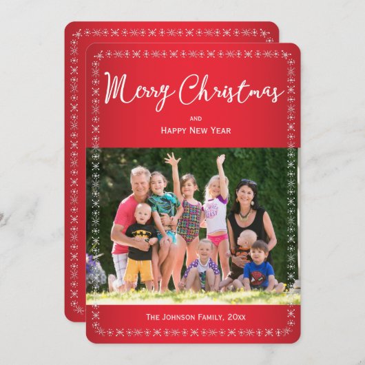 ラウンドレッドクリスマスカードのグリーティングファミリーフォト シーズンカード (正面/裏面)