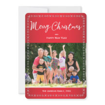 ラウンドレッドクリスマスカードのグリーティングファミリーフォト