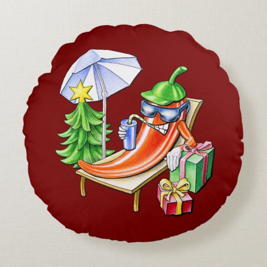 ラウンドレッドクリスマスチリ漫画スケッチ ラウンドクッション (正面)
