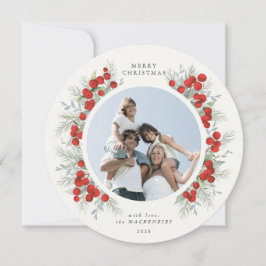 ラウンドレッドベリーのクリスマスホリデーフォト カード