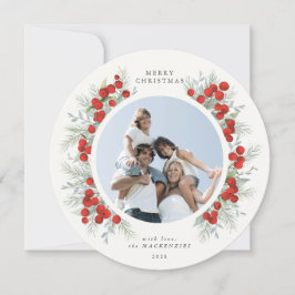 ラウンドレッドベリーのクリスマスホリデーフォト カード