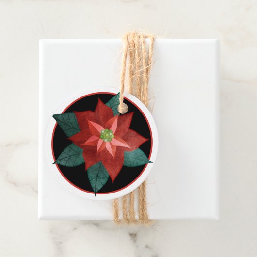 ラウンドレッド伝統的ポインセチアのクリスマスプレゼント フェイバータグ (インサイチュ)