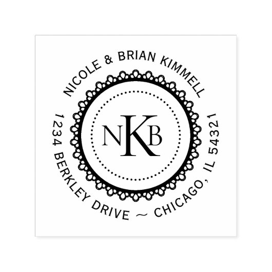 ラウンドレースイニシャルモノグラム独自の作成 セルフインキングスタンプ (デザイン)