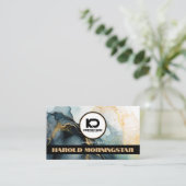 ラウンドロはっきりしたゴとQRコードインジゴ金ゴールド流体インク 名刺 (スタンド正面)