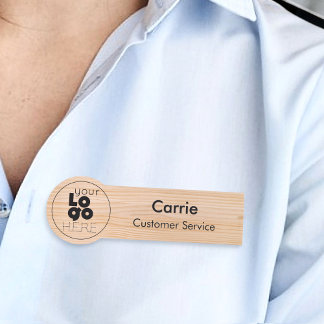 ラウンドロゴのライトウッド従業員名タグ 名札