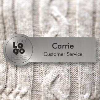 ラウンドロゴブラシ付きラジアルメタリックシルバー名タグ 名札