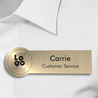 ラウンドロゴブラシ付きラジアルメタリック金ゴールド名タグ 名札