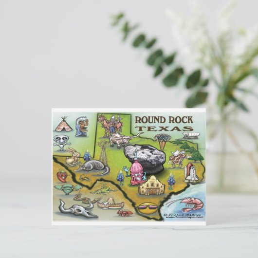 ラウンドロックテキサス州漫画の地図 ポストカード (スタンド正面)