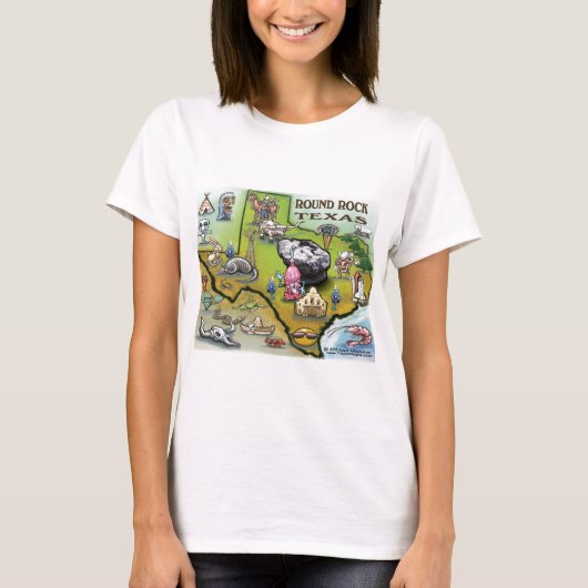ラウンドロックテキサス州漫画の地図 Tシャツ (正面)