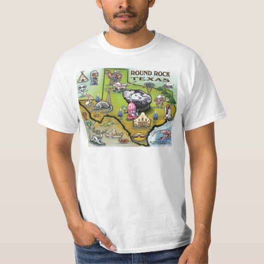 ラウンドロックテキサス州漫画の地図 Tシャツ (正面)