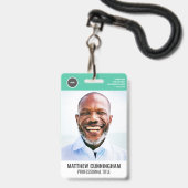 ラウンドロモダンゴ従業員の写真名バーコード バッジ (正面（ネックストラップ付）)