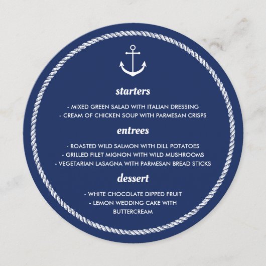 ラウンドロープいかりブルーホワ航海のイト結婚ズ メニュー (正面)