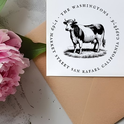 ラウンドヴィンテージカウファミリー名差出人住所 ラバースタンプ