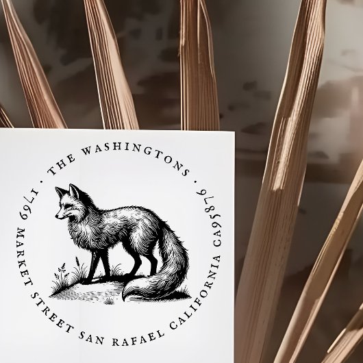 ラウンドヴィンテージキツネファミリ名差出人住所 ラバースタンプ