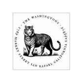ラウンドヴィンテージタイガーファミリー名差出人住所 ラバースタンプ (インプリント)