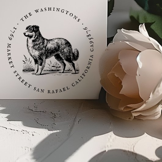 ラウンドヴィンテージドッグファミリー名差出人住所 ラバースタンプ