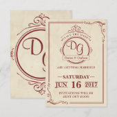 ラウンドヴィンテージ日付の保存 招待状 (正面/裏面)