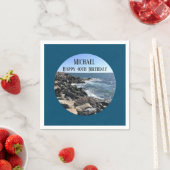 ラウンド写真の海ショアブルーシー40誕生日 スタンダードカクテルナプキン (インサイチュ)