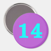ラウンド冷蔵庫用マグネット – 数値14 -ターコイズ/バイオレット マグネット (正面/裏面)