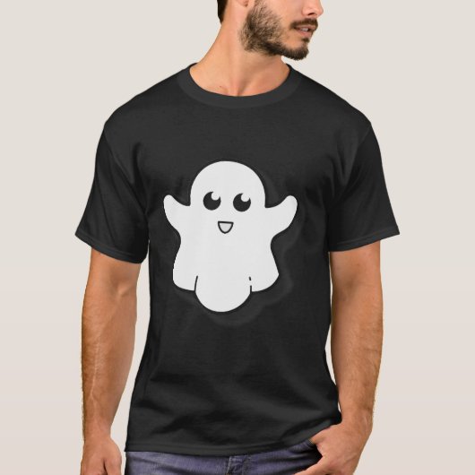 ラウンド幽霊キュート幽霊ハロウィンシーズン不気味 Tシャツ (正面)