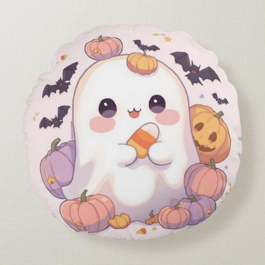 ラウンド幽霊ハロウィン不気味枕 – かわいいデコ ラウンドクッション (正面)