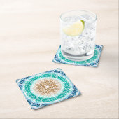 ラウンド海波ティール（緑がかった色）とターコイズ曼荼羅 スクエアペーパーコースター (インサイチュ)