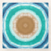 ラウンド海波ティール（緑がかった色）とターコイズ ガラスコースター (正面)