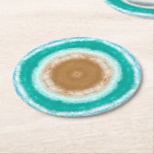 ラウンド海波ティール（緑がかった色）とターコイズ ラウンドペーパーコースター (アングル)