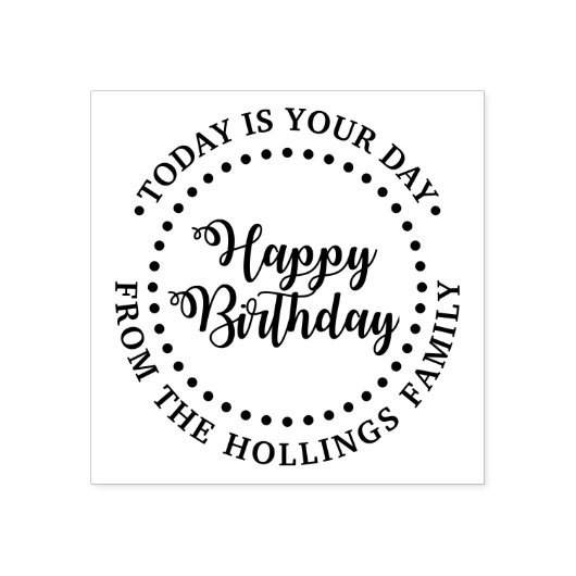 ラウンド渦巻形のハッピーバースデースクリプトのグリーティング#1 ラバースタンプ (インプリント)