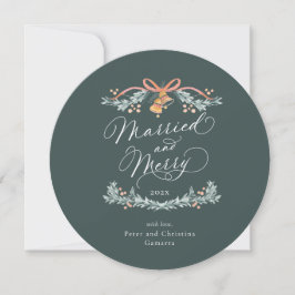 ラウンド結婚した初めてのクリスマスカメリーード シーズンカード