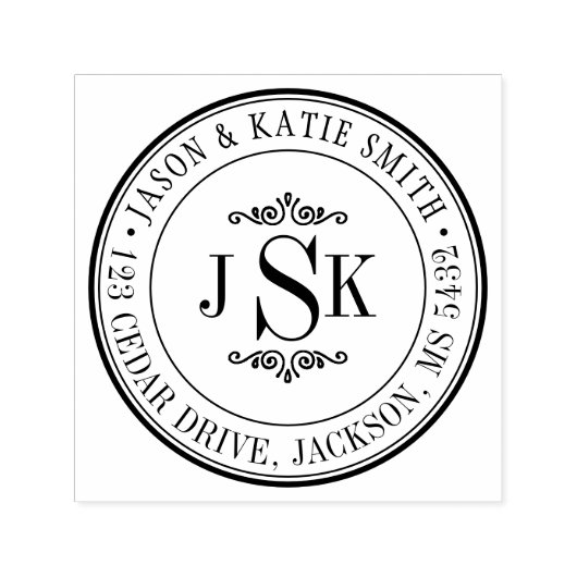 ラウンド縁どイニシャルモノグラム独自の作成 セルフインキングスタンプ (デザイン)