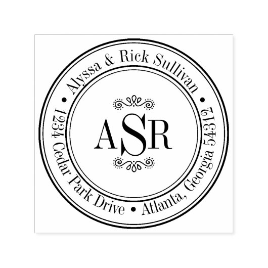 ラウンド縁どイニシャルモノグラム独自の作成 セルフインキングスタンプ (デザイン)