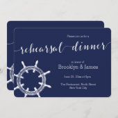 ラウンド航海のネイビーブルー結婚のリハーサル招待状 招待状 (正面/裏面)