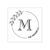 ラウンド葉リースモノグラムイニシャルファミリー名 ラバースタンプ (インプリント)