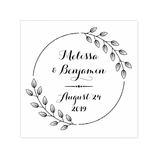 ラウンド葉リース日付を保存結婚する セルフインキングスタンプ (デザイン)