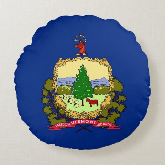 ラウンド装飾用クッションとアメリカ合衆国バーモント州旗 ラウンドクッション (正面)