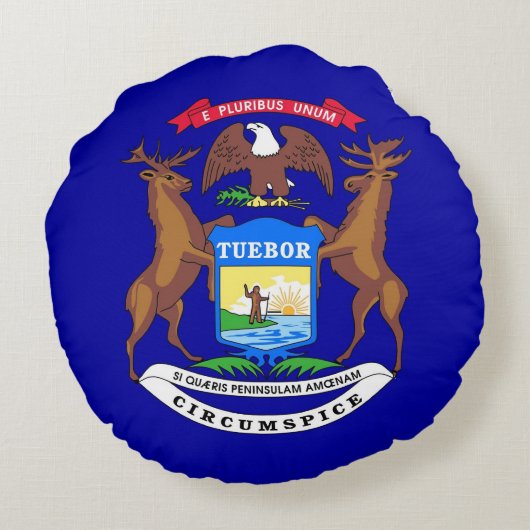 ラウンド装飾用クッションと米国ミシガン州旗 ラウンドクッション (裏面)