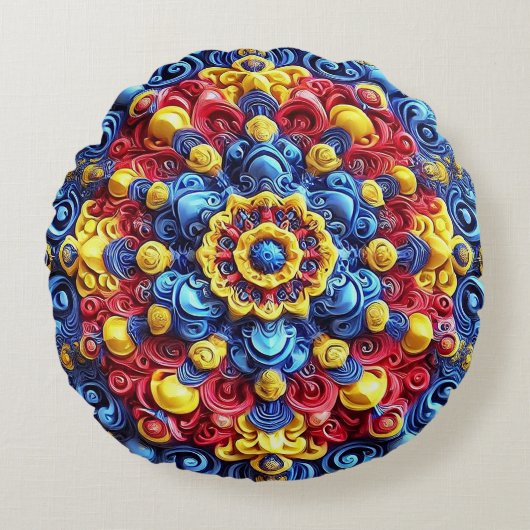 ラウンド装飾用クッション（ルーマニア色） ラウンドクッション (正面)