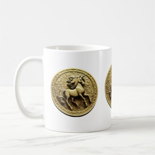 ラウンド金ゴールドユニコーン・コイン コーヒーマグカップ (左)
