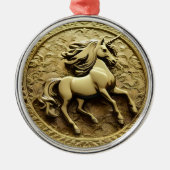 ラウンド金ゴールドユニコーン・コイン メタルオーナメント (正面)
