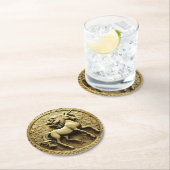 ラウンド金ゴールドユニコーン・コイン ラウンドペーパーコースター (インサイチュ)