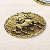 ラウンド金ゴールドユニコーン・コイン ラウンドペーパーコースター (アングル)
