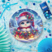 ラウンド9"クリスマスかわいい子猫紙プレート ペーパープレート (パーティー)