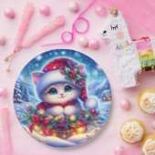 ラウンド9"クリスマスかわいい子猫紙プレート ペーパープレート (パーティー)