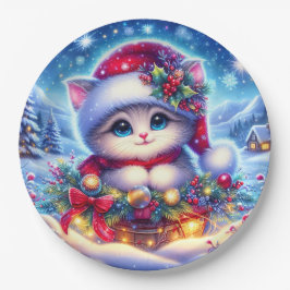 ラウンド9"クリスマスかわいい子猫紙プレート ペーパープレート