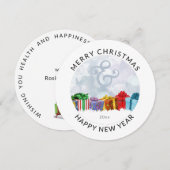 ラウンド |アンパサンドとカラフルギフト |クリスマス・ホール シーズンカード (正面/裏面)