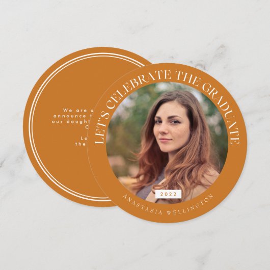 ラウンド オークレ タイポグラフィ 2022 フォト 卒業 招待状 (正面/裏面)