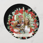 ラウンド/スクエアレッドベリー+ユーカリのクリスマスリース シーズンカード (正面/裏面)
