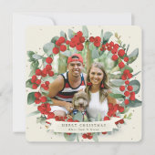 ラウンド/スクエアレッドベリー+ユーカリのクリスマスリース シーズンカード (正面)