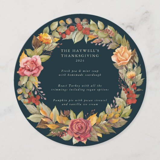 ラウンド/スクエア秋季リース感謝祭ディナー メニュー (正面)